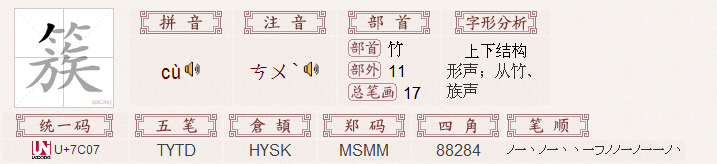 "簇"字的基本信息