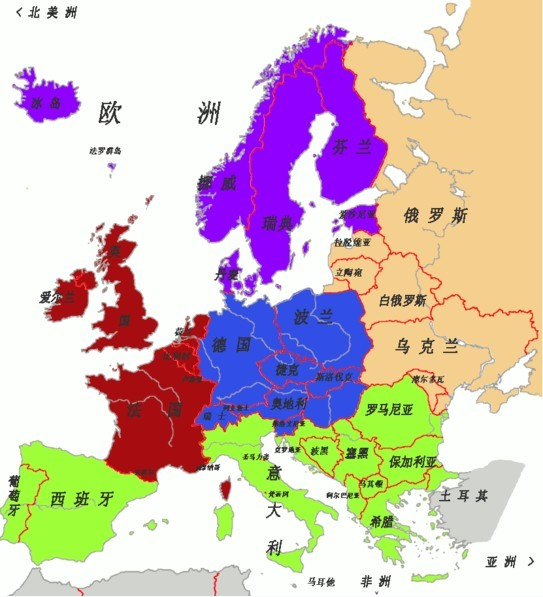 欧洲西部地图 中文版图片