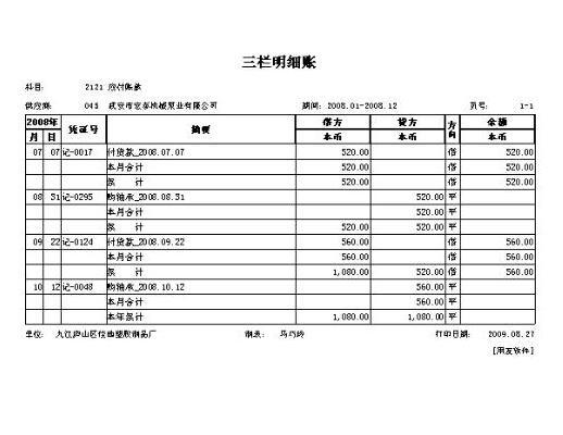 三栏式明细帐公司