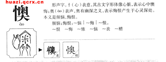 懊(其他语言相关)字义懊〈形〉拼音:ào 声母:a部首:忄部 部首笔画:3