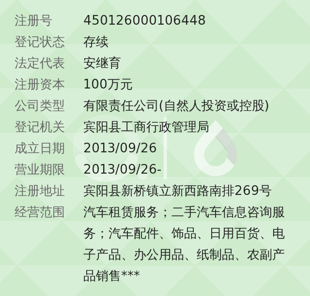 宾阳县利安汽车租赁有限责任公司