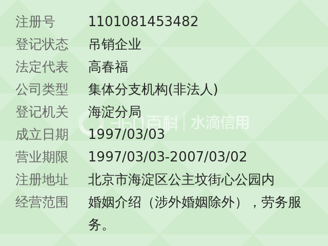 北京市今生缘婚姻介绍所海淀分所