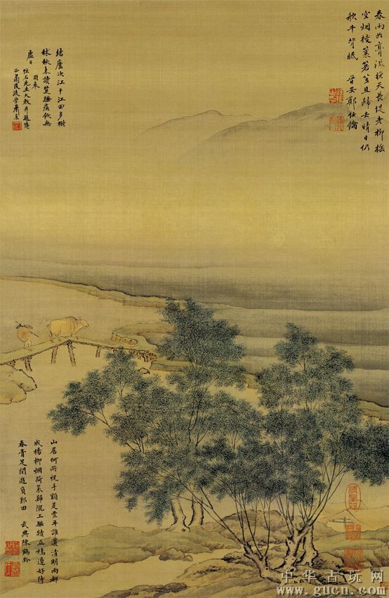 清萧晨杨柳牧归图艺术品