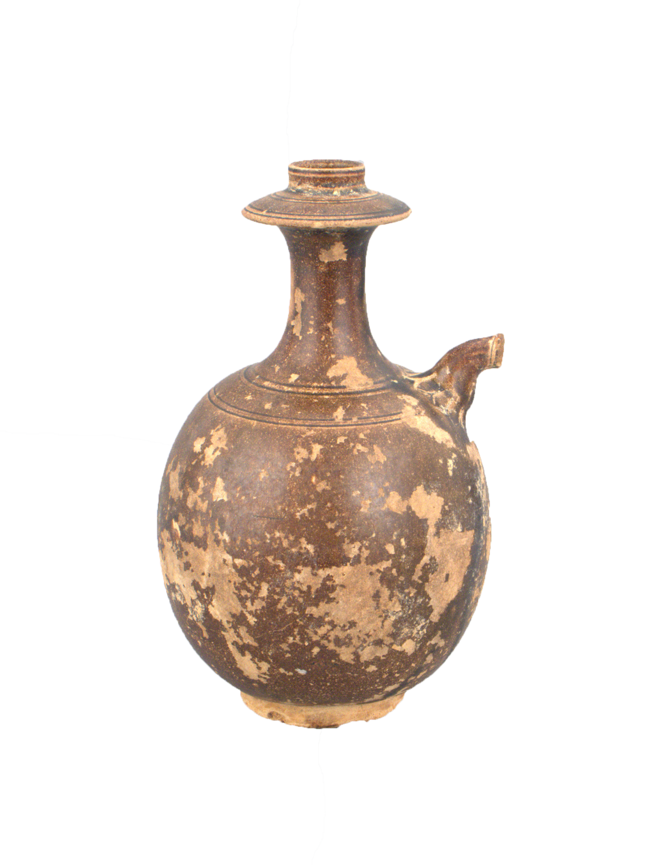 唐酱褐釉弦纹莲花军持(文化遗产)此展品为唐代文物.一种佛教用器.