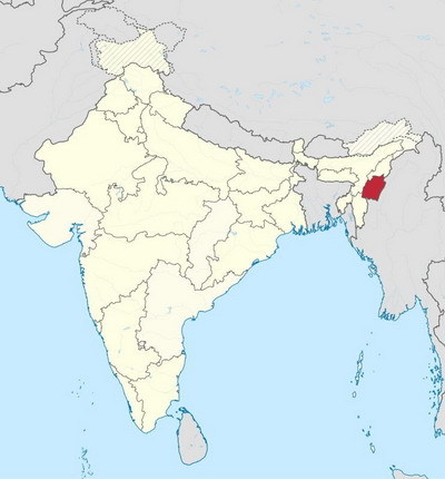 曼尼普尔邦的位置(红色)