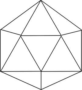 二十面體(icosahedron)屬 準晶體 ,結晶學全稱為正三角二十面體.