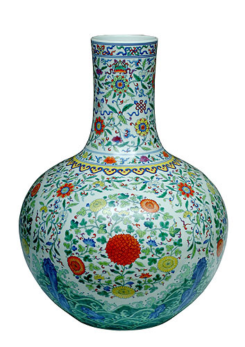 清雍正斗彩团花天球瓶文化遗产