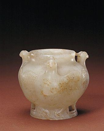 唐白玉天鸡三耳罐文化遗产