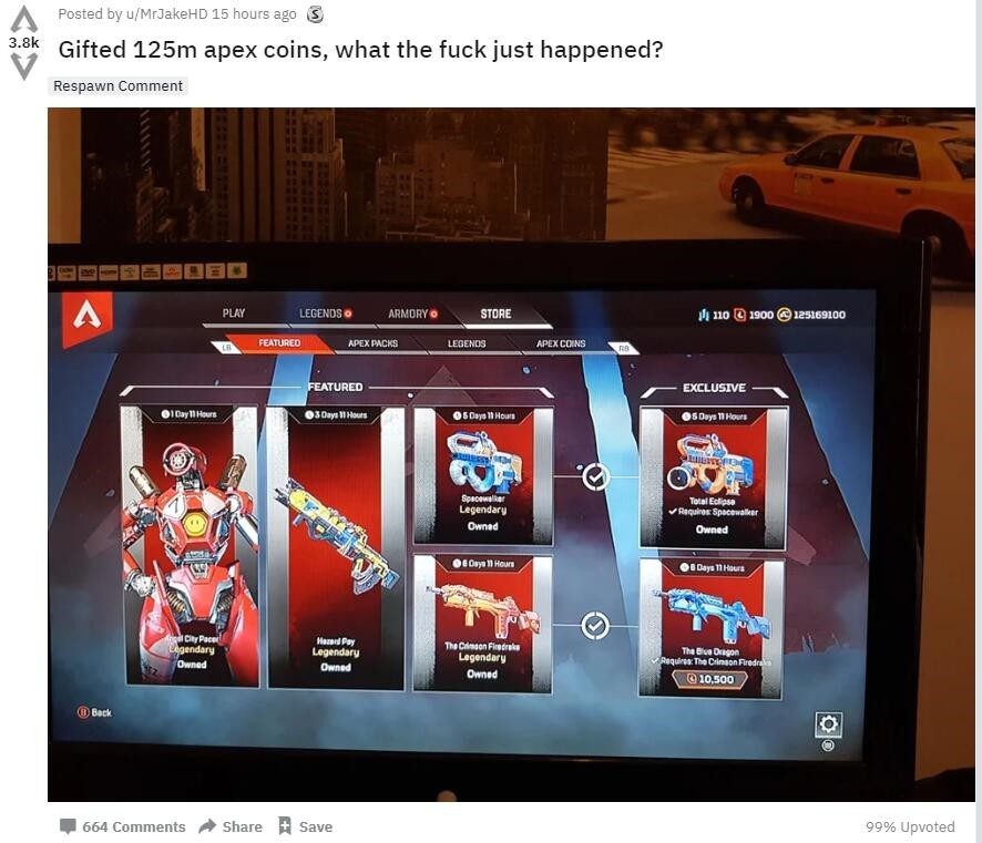 白捡一个亿 Reddit网友爆料 Apex英雄 出现bug 360游戏管家资讯站 懂你的游戏媒体